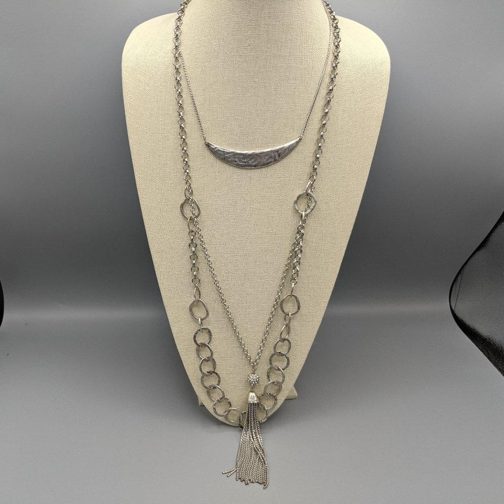 CHICO'S Long Multi Strand Silver Tone Necklace